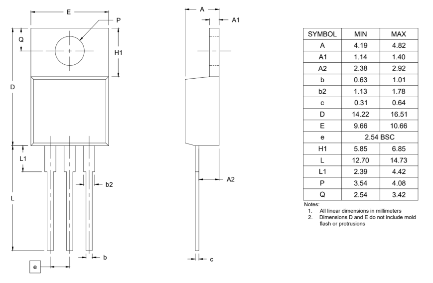 Mechanical Drawing - iDEAL Semiconductor iS20M6R3S1P SuperQ™ 200V N-Channel Power MOSFET